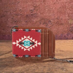 WG2203-W005 Wrangler Southwestern Art Print Mini Zip Card Case Burgundy